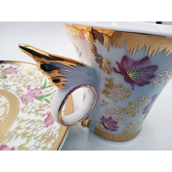 CC & T Porcelain Tea Cup Saucer Set With Pink Floral Design and Gold Accents - Picture 7 of 11